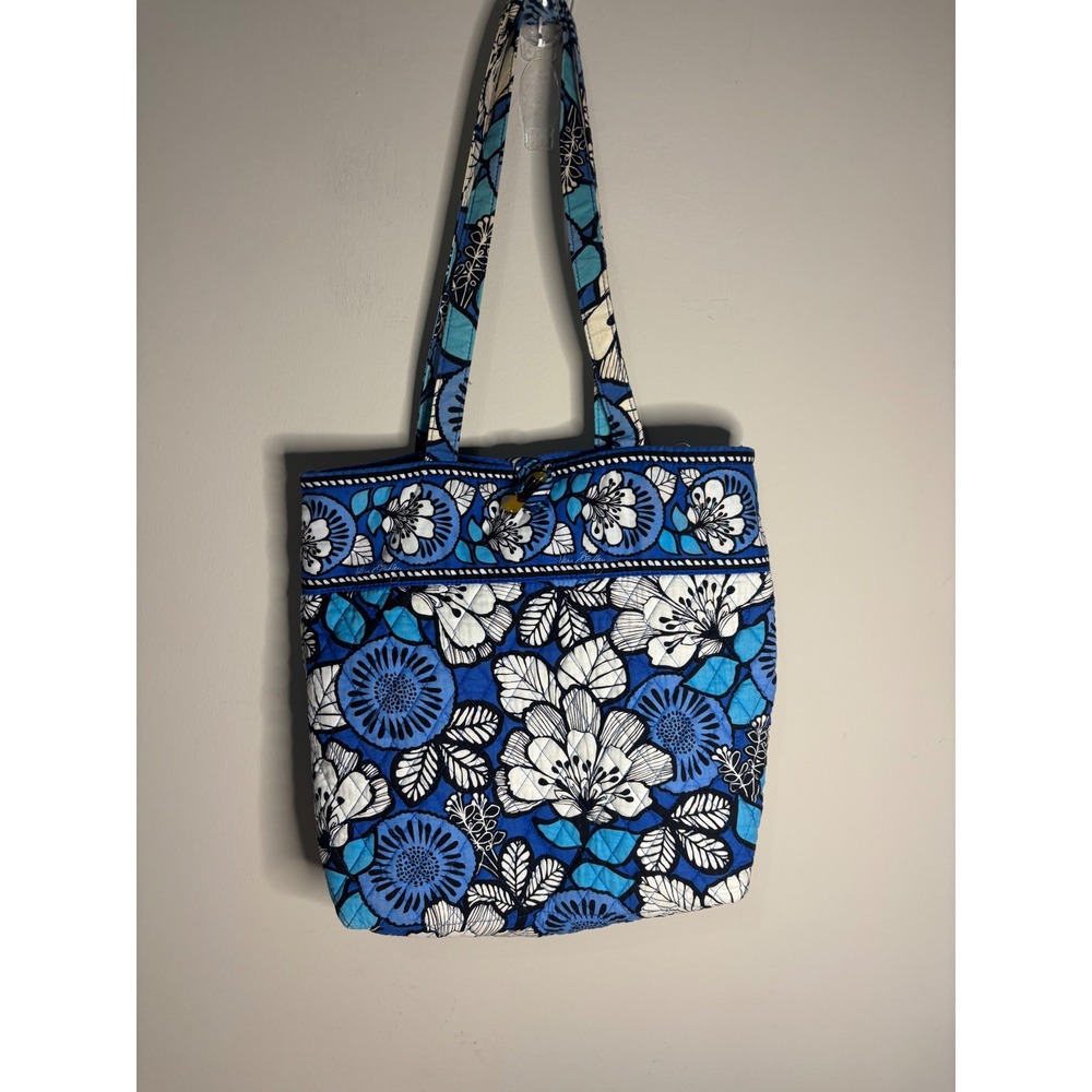 Vera Bradley Blue Bayou Quilted Cotton Floral Tote Bag Shoulder Purse Toggle